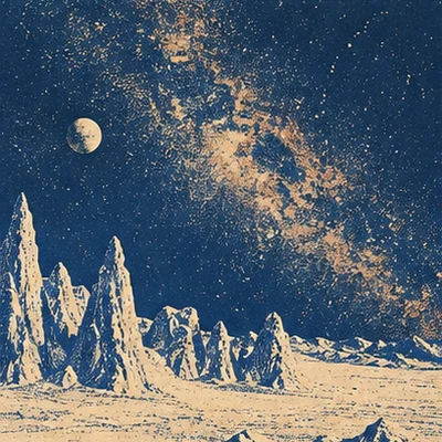 The Milky Way over a field of rock spires