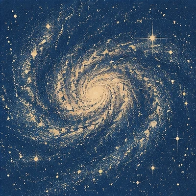 Spiral galaxy among bright stars